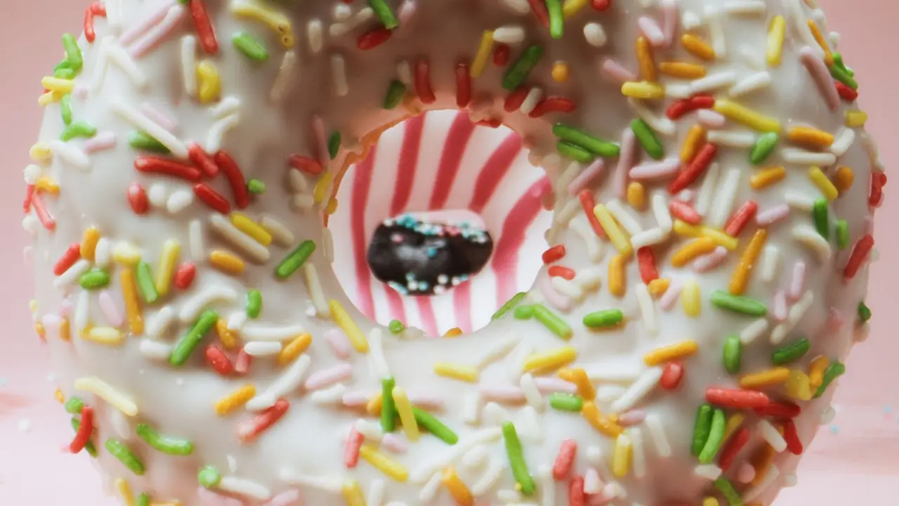 Close-up of a sprinkle donut